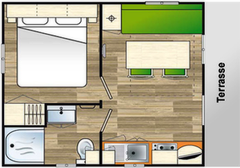 Mobile-home Astria {(avec terrasse bois couverte)} - Plan